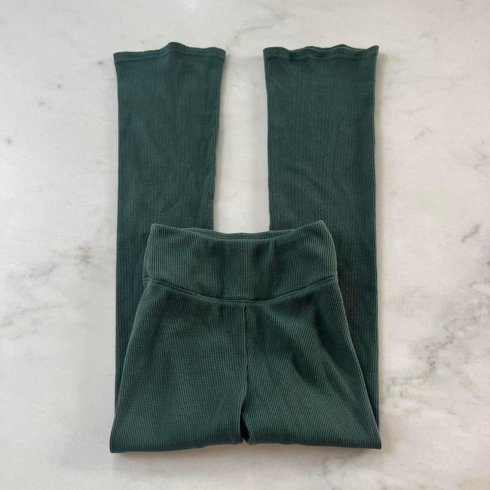 Hollister Green Waffle Knit Ultra High Rise Mini Flare Pants XS